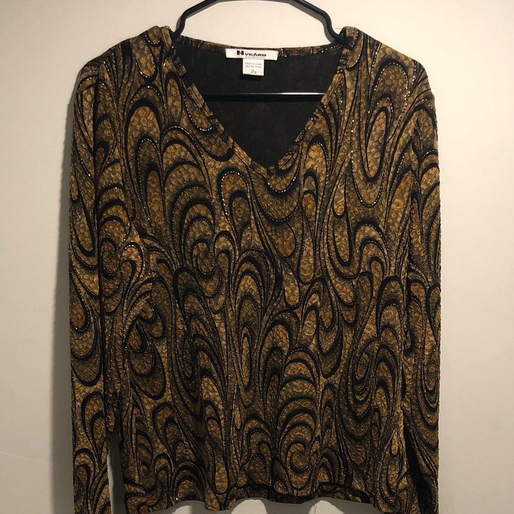 NYGARD Collection Women’s Black and Gold V-Neck Sweater